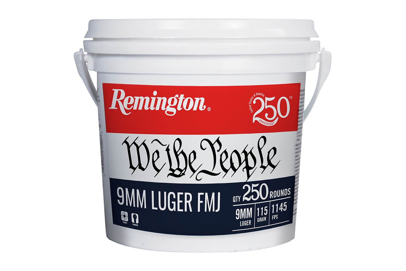 REMINGTON 9mm 115gr FMJ We The People Limited Edition 250 Rounds in Special Bucket